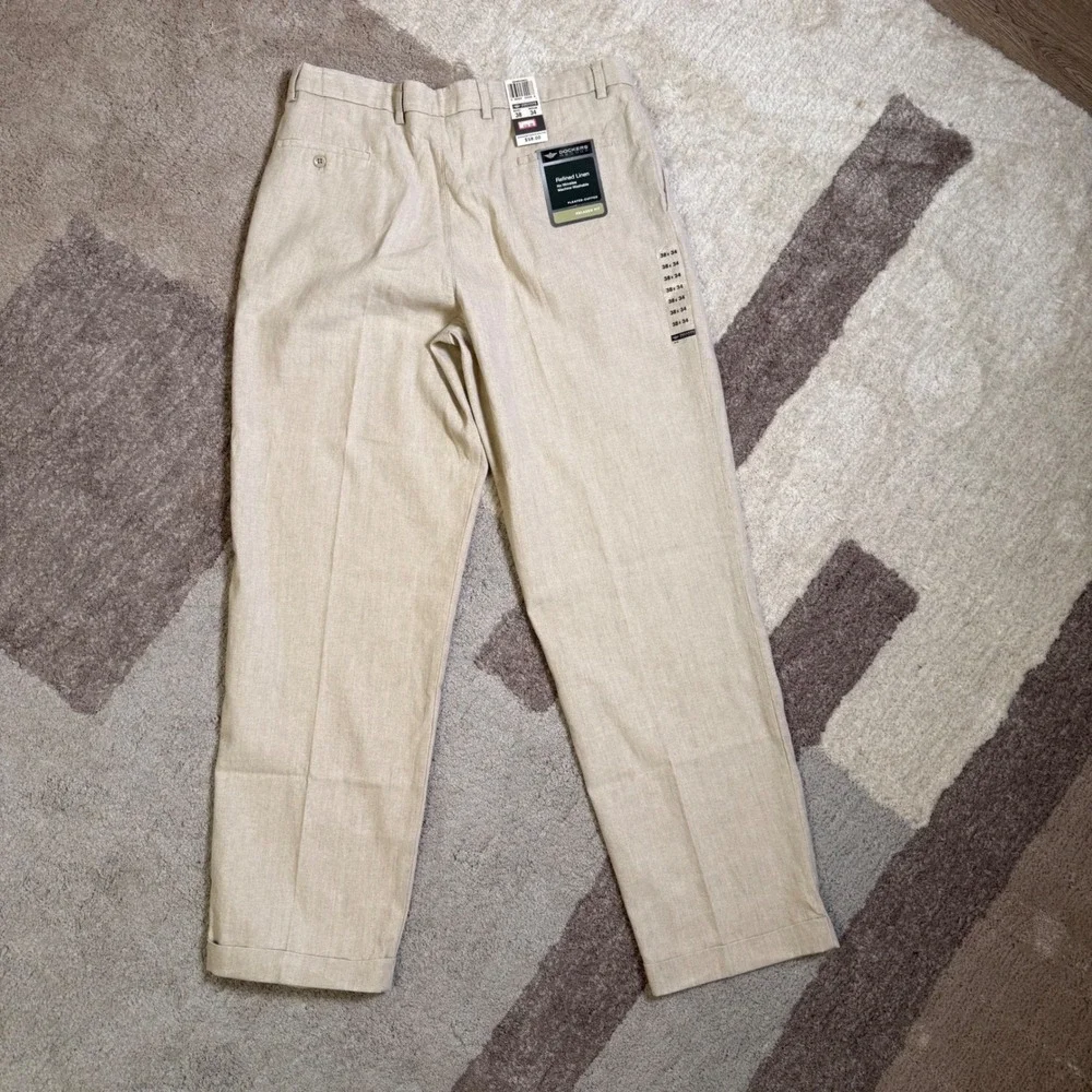 Dockers Recode Refined Linen Pants Mens 38x34 Beige Pleated Cuffed NEW